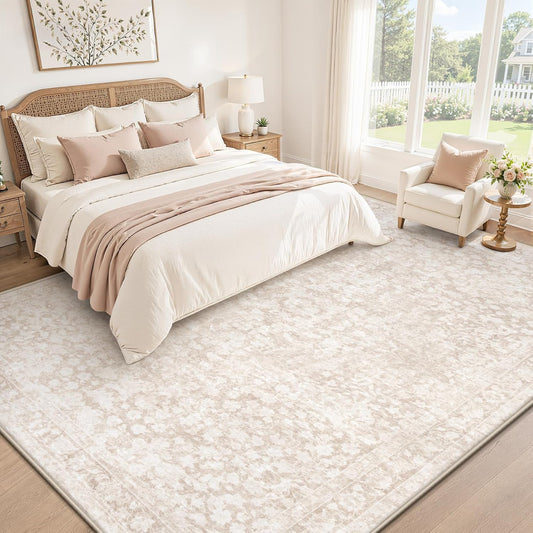8x10 Area Rugs for Living Room: Boho Vintage Washable Rug Non-Slip Soft Stain Repellent Area Rugs Indoor Low-Pile Large Carpet for Bedroom Office Dining Room Playroom Farmhouse (Beige, 8'x10')