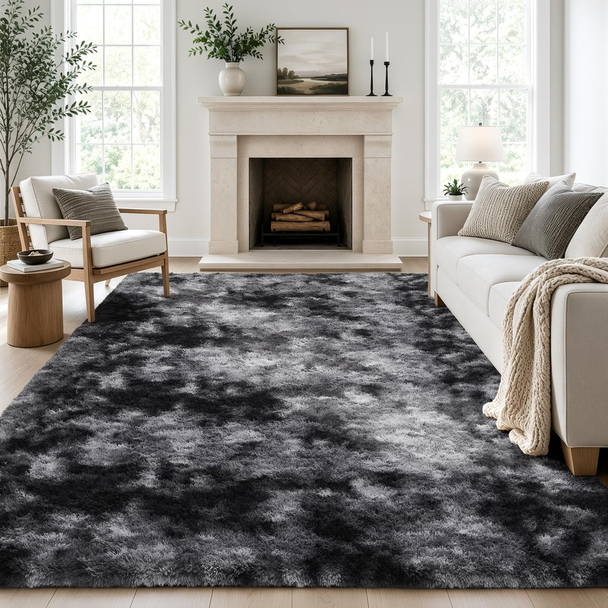 Ophanie Area Rugs 9x12 Living Room, Large Grey Bedroom Carpet, Big Shag Indoor Thick Soft Nursery Rug, Gray Fluffy Carpets for Boy and Girls Room Dorm Home Decor Aesthetic