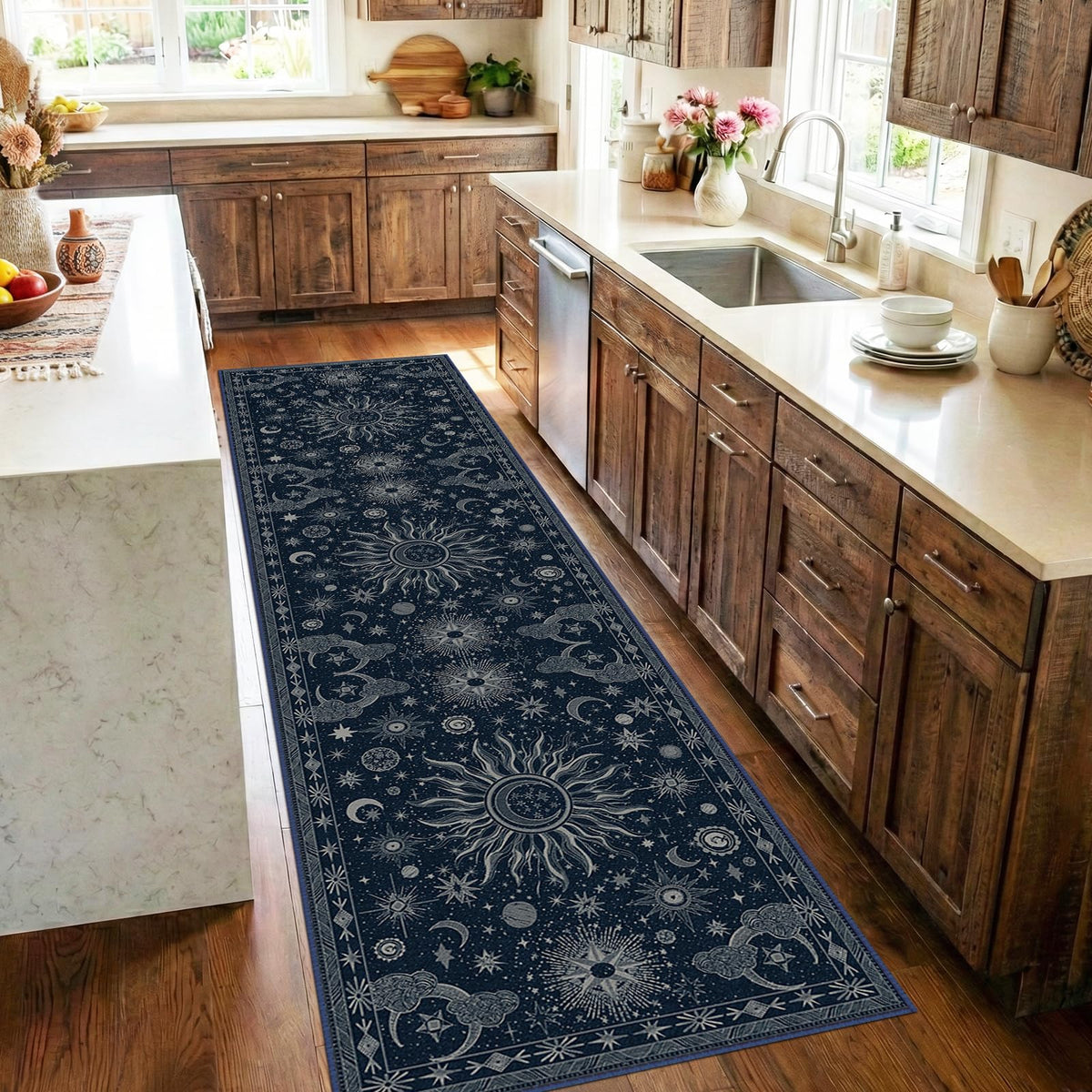 Vacuum-Friendly, 8x10 Washable Area Rug, Black Gold Beige Red