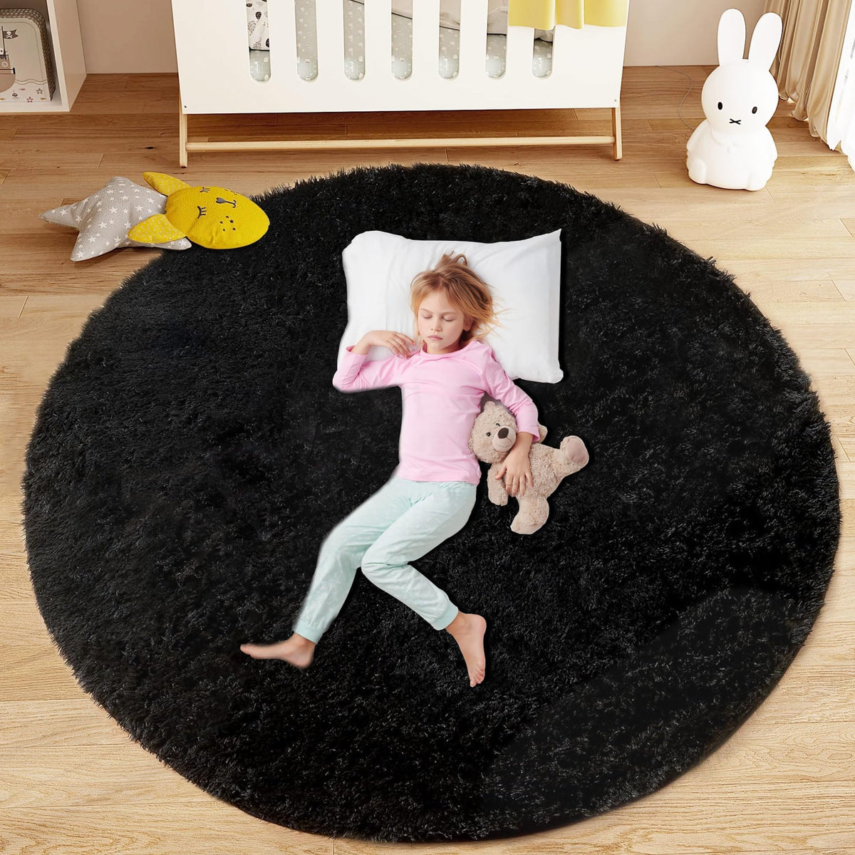 8x10 Area Rugs for Living Room: Fluffy Shag Soft Washable Rug Large Fuzzy Plush Indoor Carpet for Bedroom Nursery Playroom Kids Girls Boys Room (Black, 8'x10')