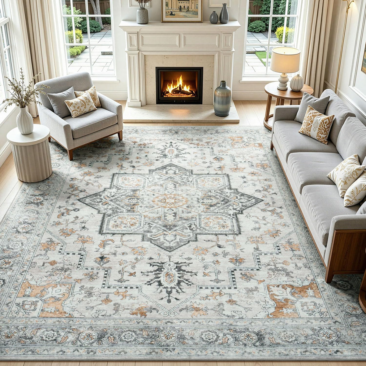 Lofus 8x10 Area Rugs for Living Room Bedroom, Soft Boho Carpet Floral Brown