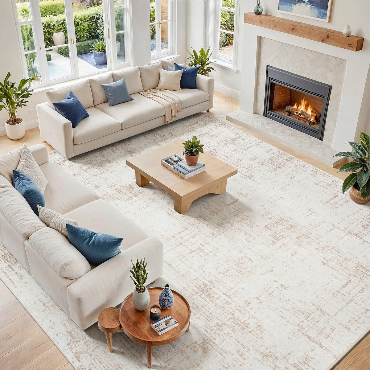 8x10 Washable Area Rug for Living Room Bedroom: Non-Slip Modern White Gray