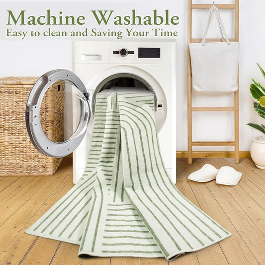 Lahome Abstract Washable Green Area Rugs 5x7, Bedroom Rug for Living Room