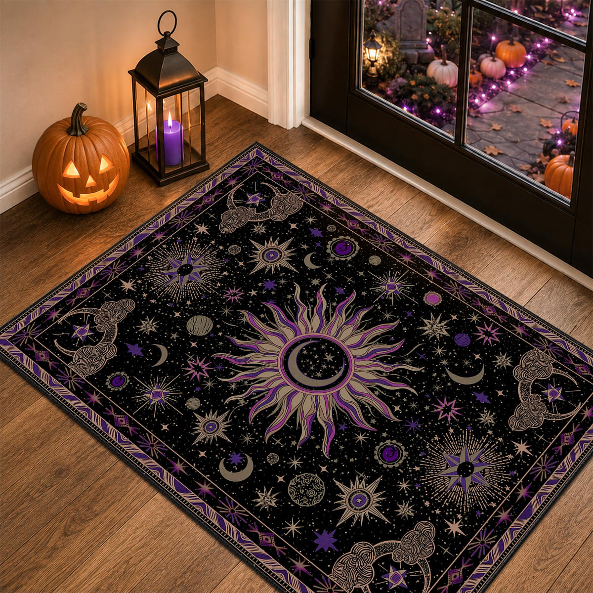 Vacuum-Friendly, 8x10 Washable Area Rug, Black Gold Beige Red