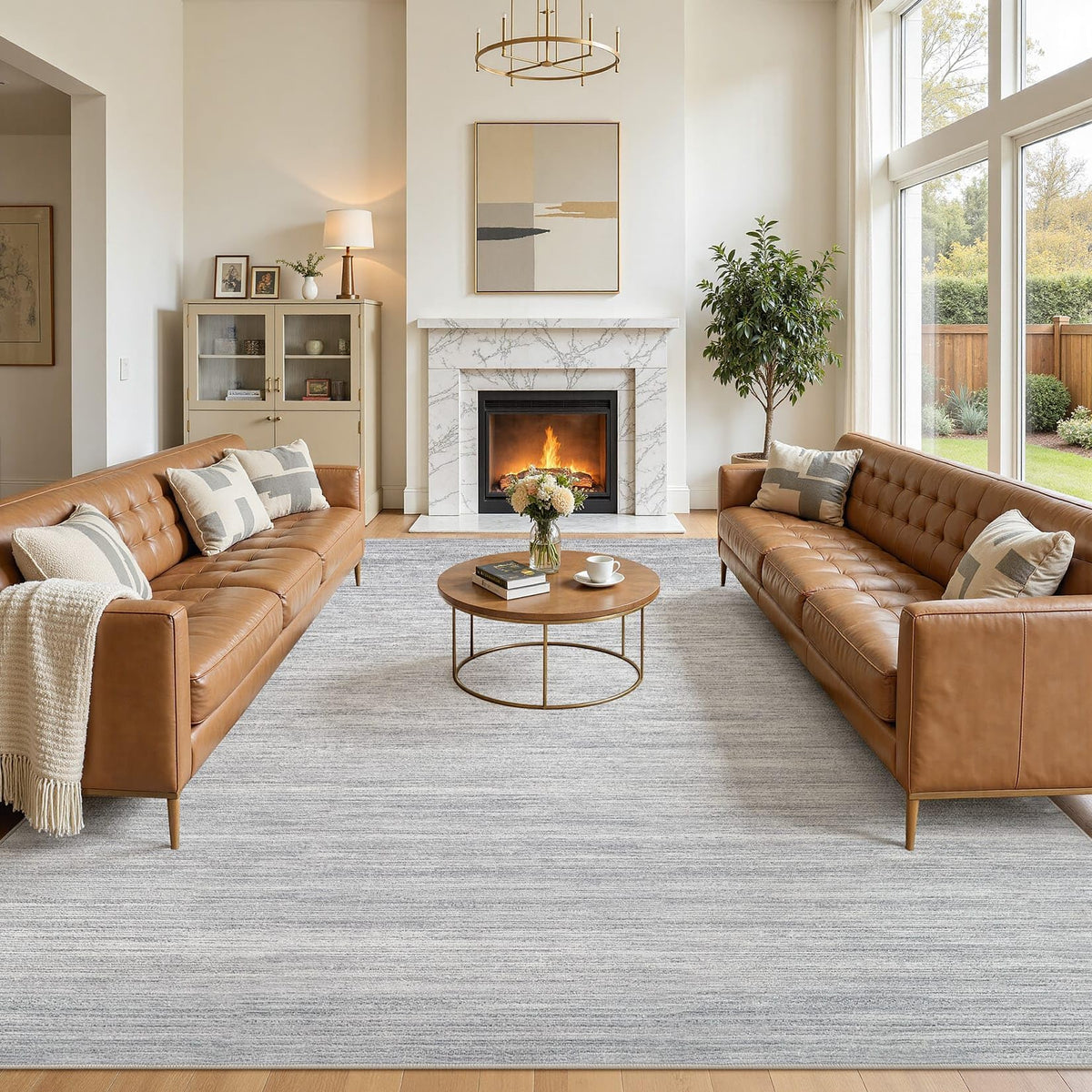 8x10 Area Rugs Living Room Abstract Washable Rug, Gold Brown