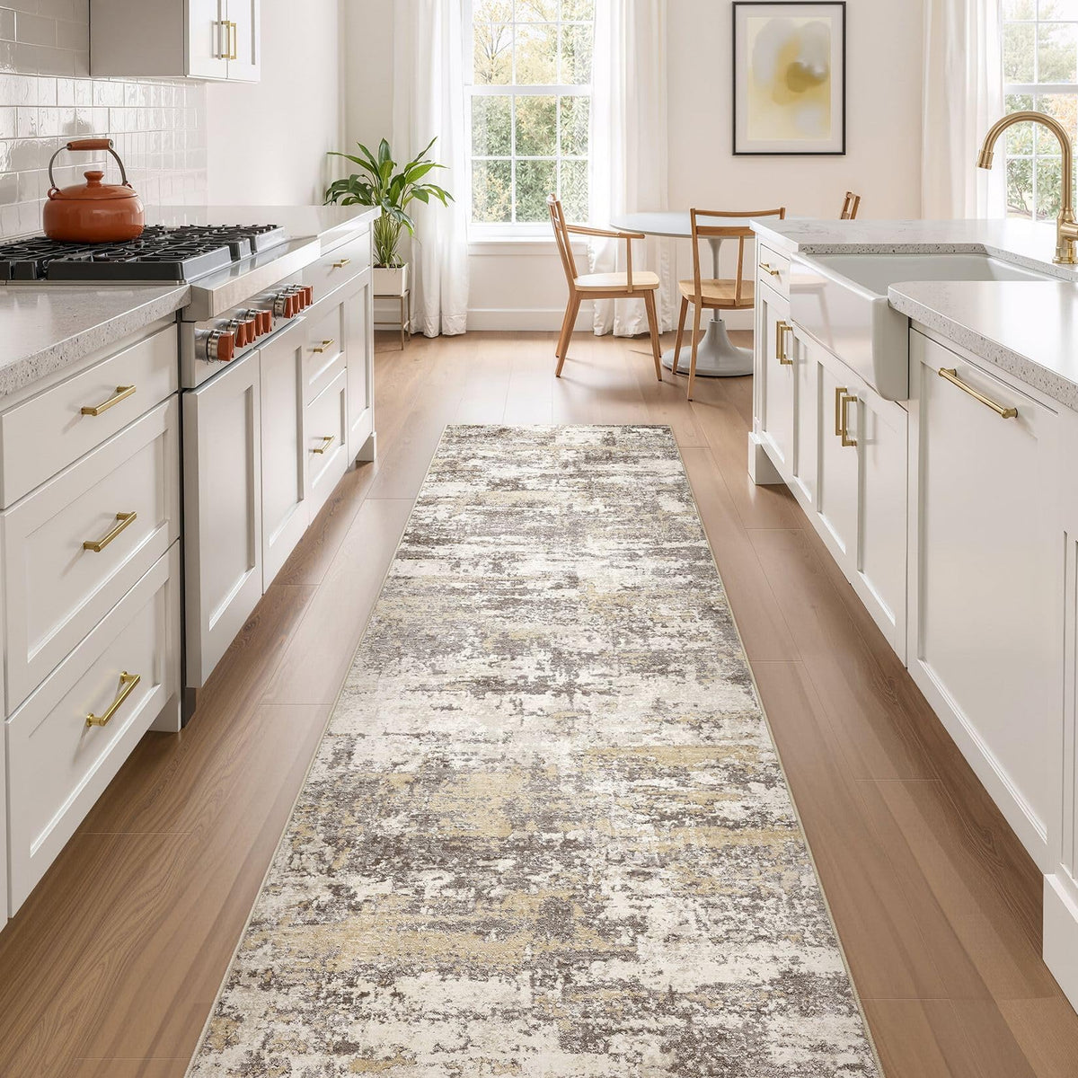 8x10 Area Rugs Living Room Abstract Washable Rug, Gold Brown