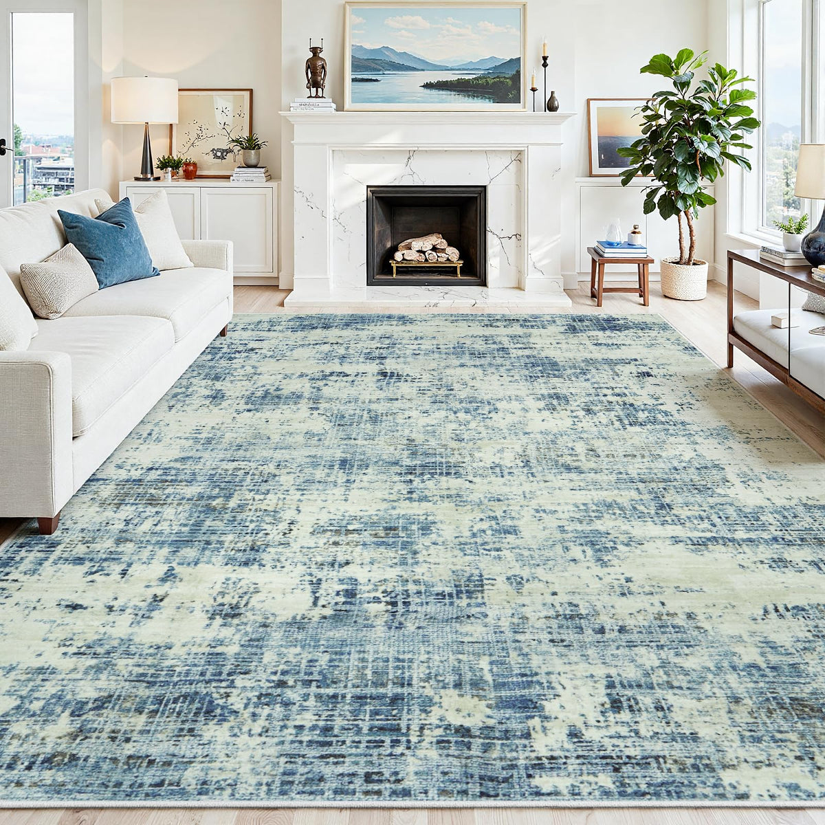 8x10 Washable Area Rug for Living Room Bedroom: Non-Slip Modern White Gray