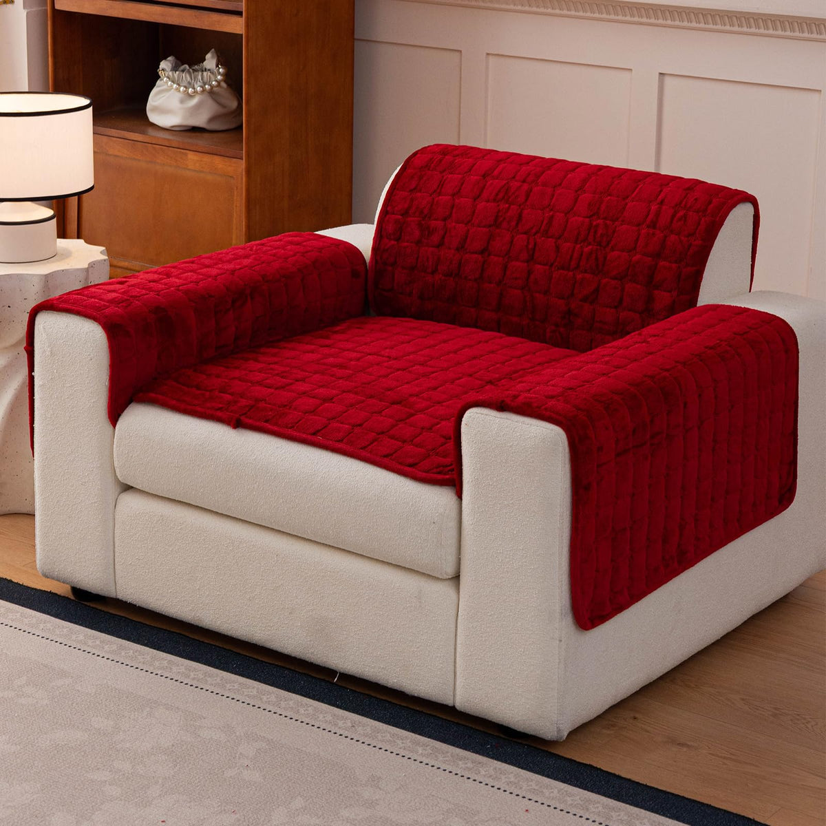 Velvet Sectional Couch Cover for 2-3 Seat, Khaki, 1PC, 35.4"x71"