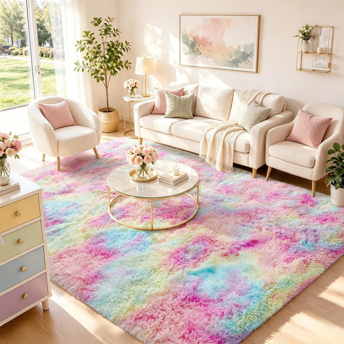 Ophanie Area Rugs 9x12 Living Room, Large Grey Bedroom Carpet, Big Shag Indoor Thick Soft Nursery Rug, Gray Fluffy Carpets for Boy and Girls Room Dorm Home Decor Aesthetic