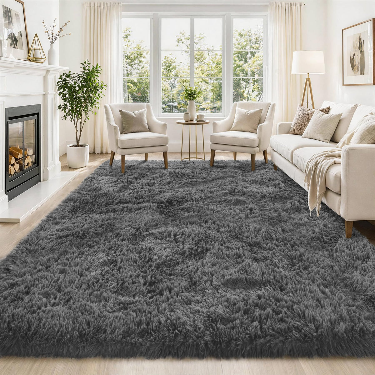 Tosuoka 8x10 Area Rugs for Living Room Bedroom, Black Rug Soft Fluffy Shag
