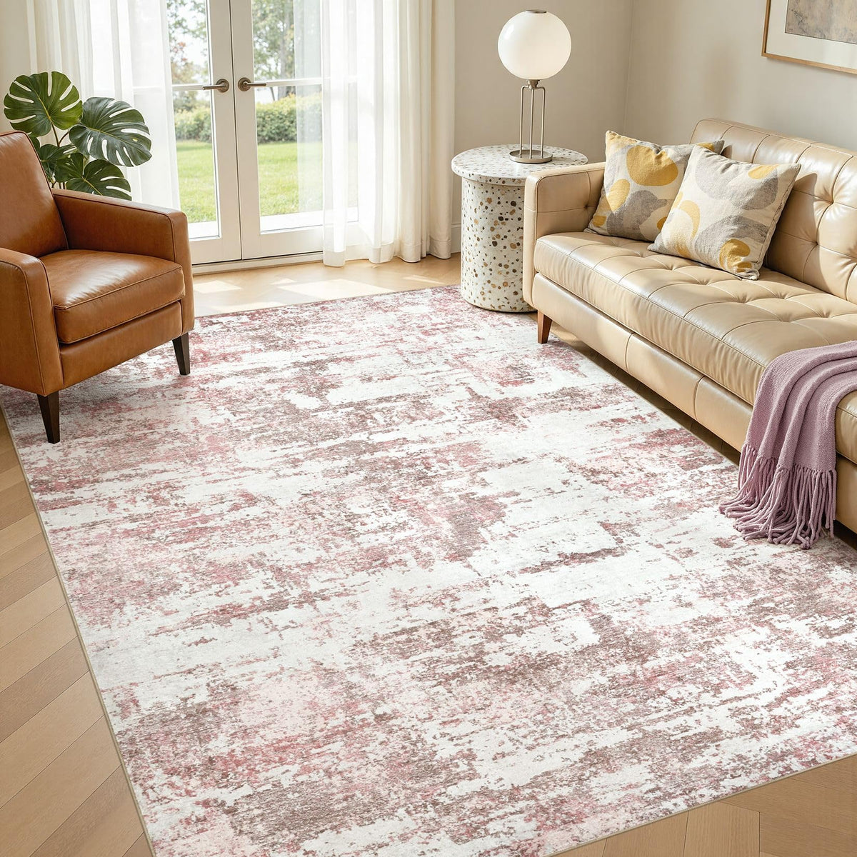 8x10 Area Rugs Living Room Abstract Washable Rug, Gold Brown