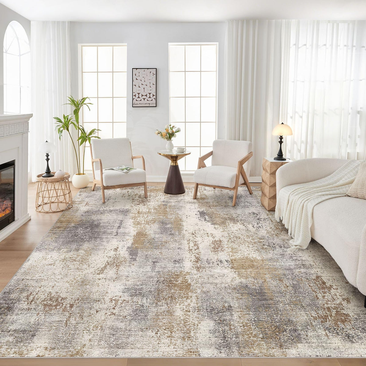 DMOYEST Area Rug Living Room Rugs 9x12 Washable Abstract Grey Carpet