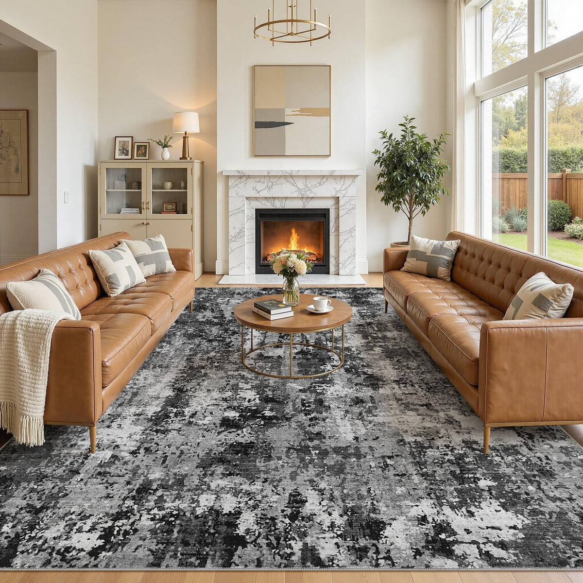 8x10 Area Rugs Living Room Abstract Washable Rug, Gold Brown