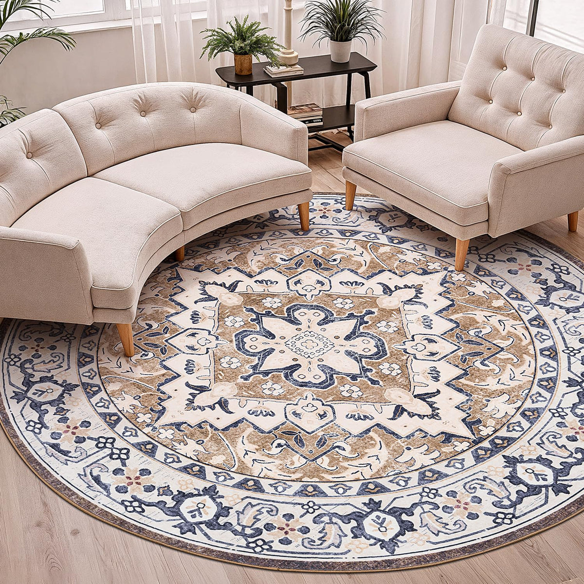 Lofus 8x10 Area Rugs for Living Room Bedroom, Soft Boho Carpet Floral Brown