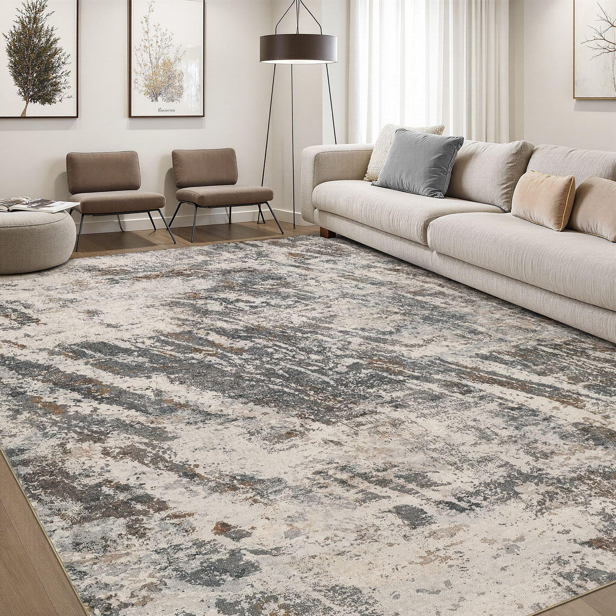 DMOYEST Area Rug Living Room Rugs 9x12 Washable Abstract Grey Carpet