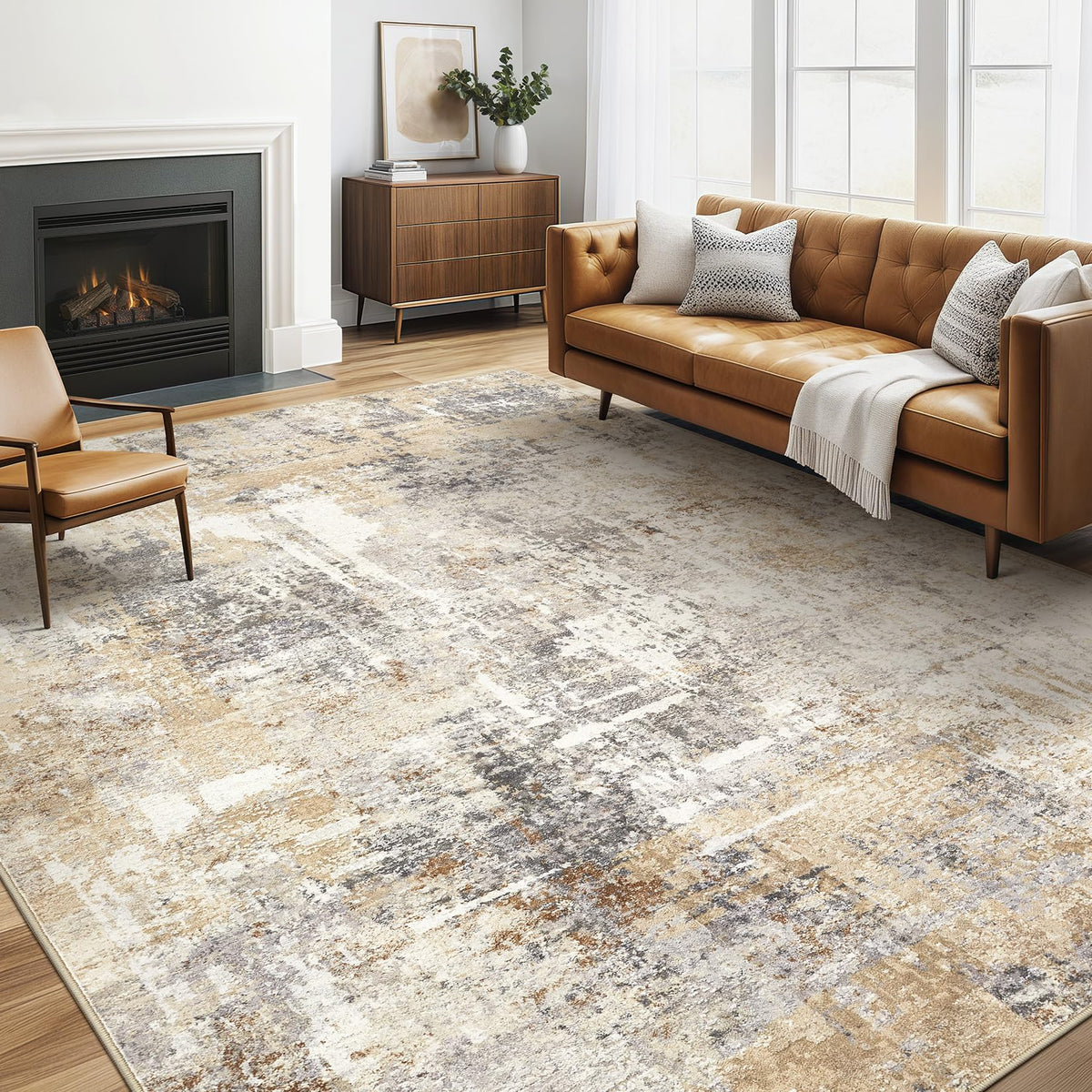 LOONGRUG 6x9 Area Rugs Washable Neutral Modern Abstract Living Room Rug