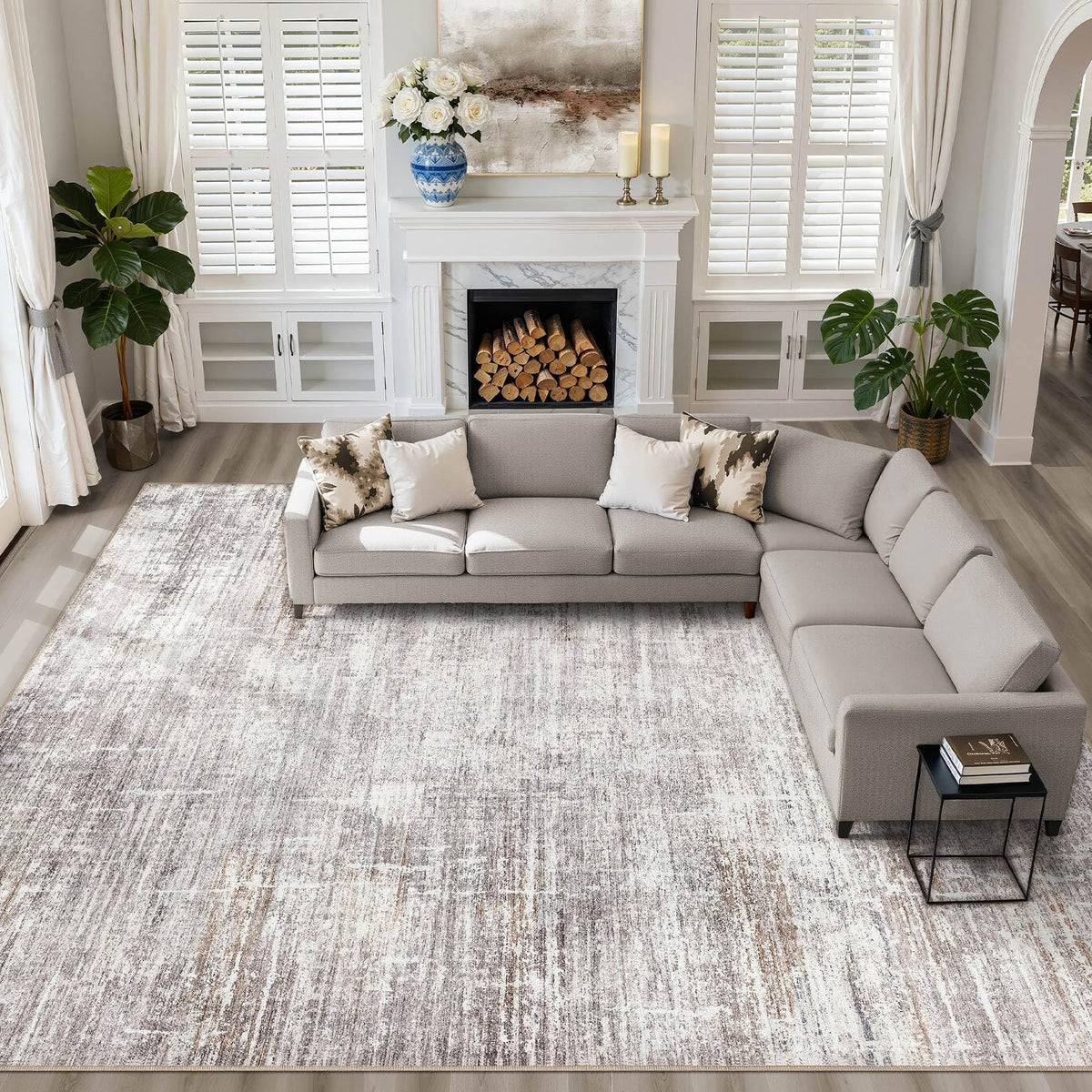 LOONGRUG 8x10 Area Rugs Washable Neutral Modern Rug for Living Room Brown