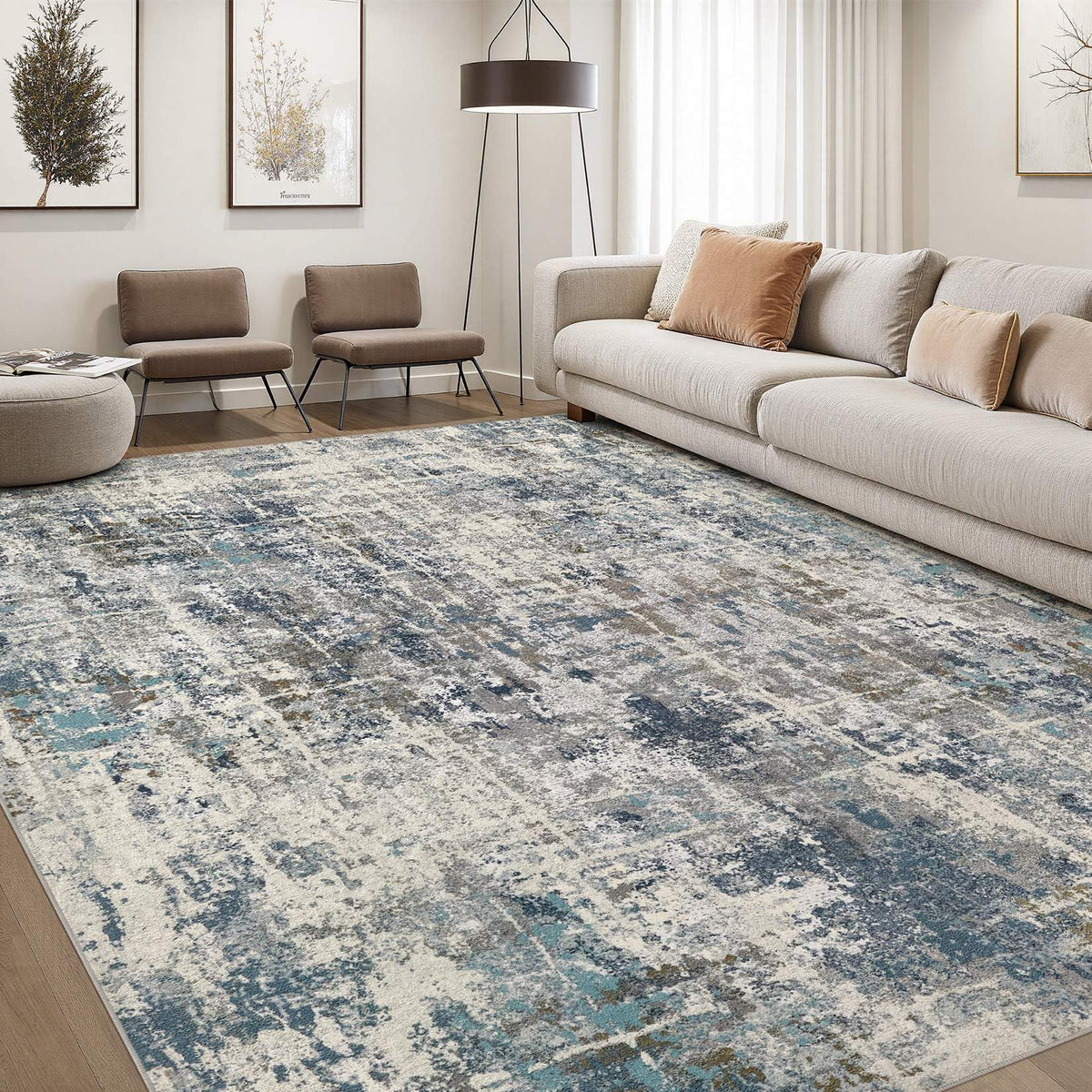 DMOYEST Area Rug Living Room Rugs 9x12 Washable Abstract Grey Carpet