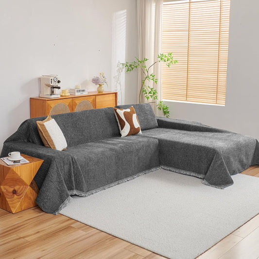 MYSKY HOME Couch Cover for Sectional Sofa, 2 Pieces, 71"x118", Dark Grey