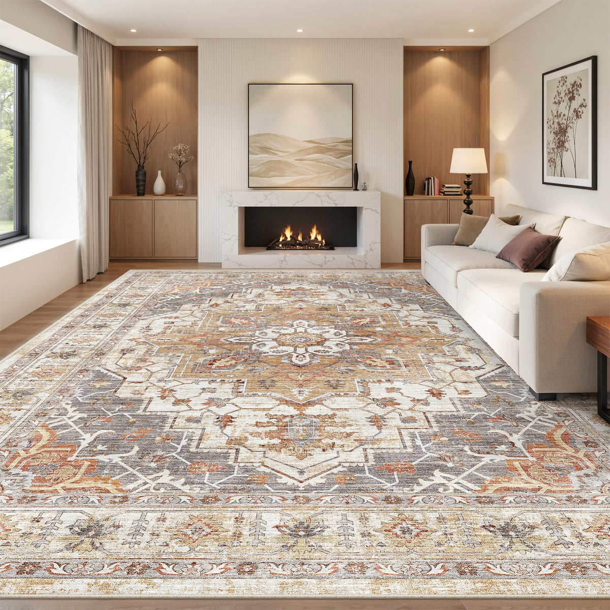 befbee 8x10 Area Rugs for Living Room, Washable Vintage Non Slip Rug
