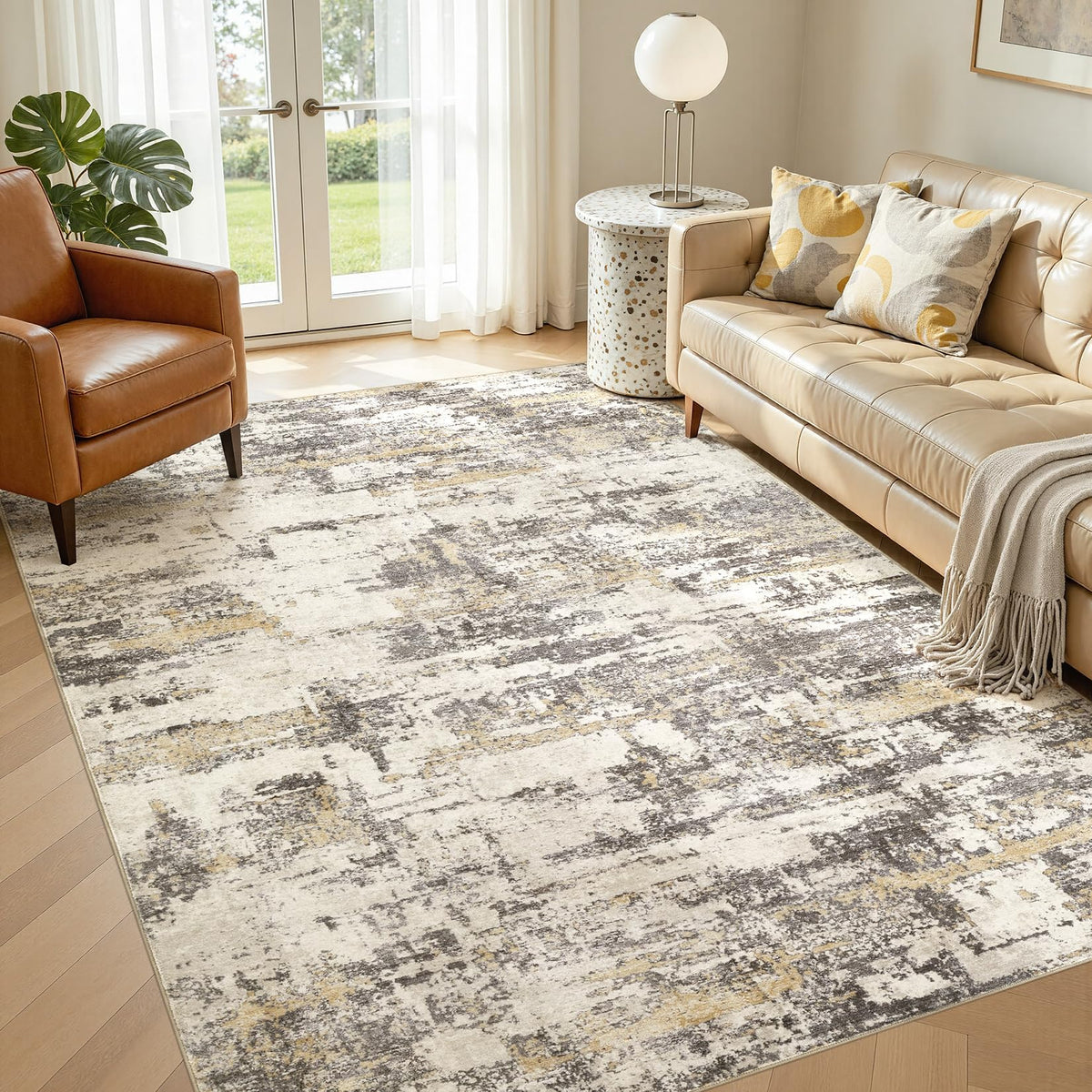 8x10 Area Rugs Living Room Abstract Washable Rug, Gold Brown
