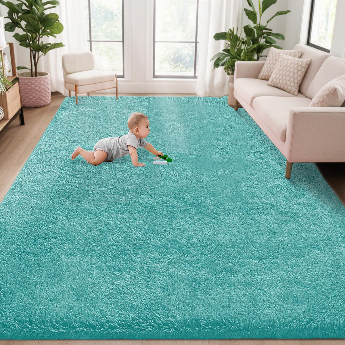 8x10 Area Rugs for Living Room: Fluffy Shag Soft Washable Rug Large Fuzzy Plush Indoor Carpet for Bedroom Nursery Playroom Kids Girls Boys Room (Black, 8'x10')