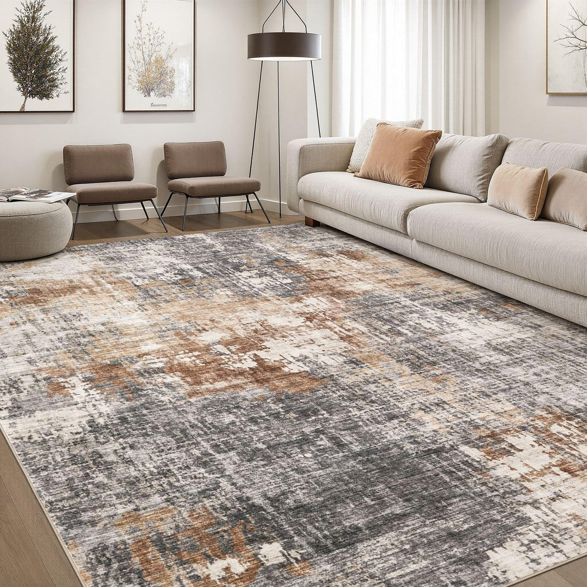 DMOYEST Area Rug Living Room Rugs 9x12 Washable Abstract Grey Carpet