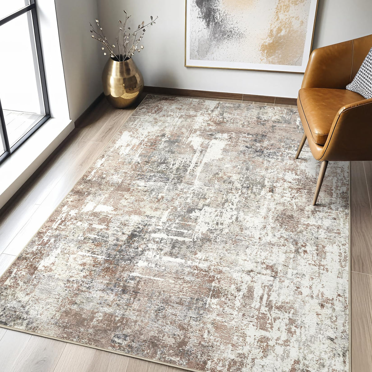 LOONGRUG 6x9 Area Rugs Washable Neutral Modern Abstract Living Room Rug