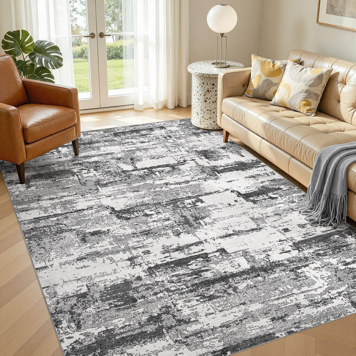 8x10 Area Rugs Living Room Abstract Washable Rug, Gold Brown