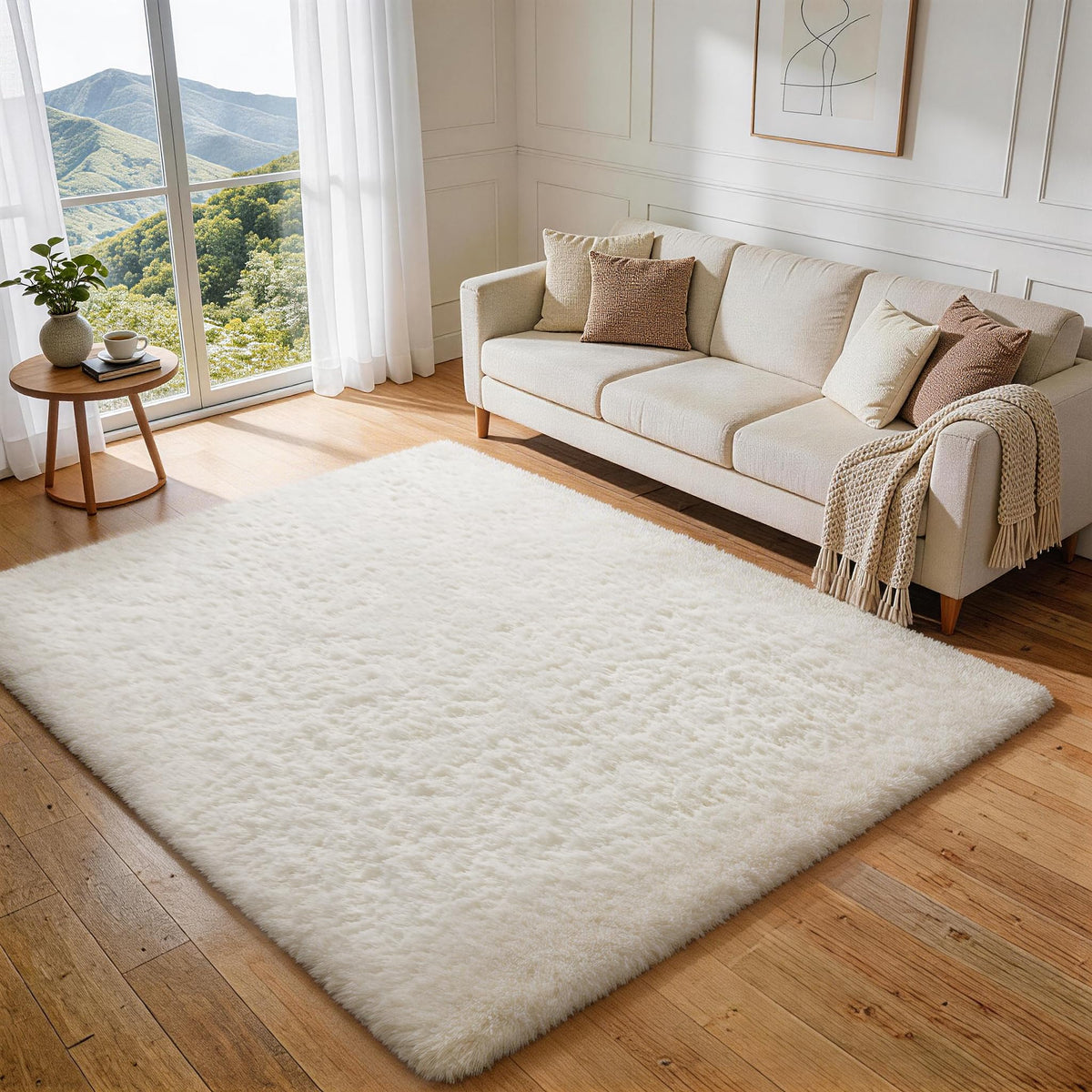 Ophanie Area Rugs 9x12 Living Room, Large Grey Bedroom Carpet, Big Shag Indoor Thick Soft Nursery Rug, Gray Fluffy Carpets for Boy and Girls Room Dorm Home Decor Aesthetic