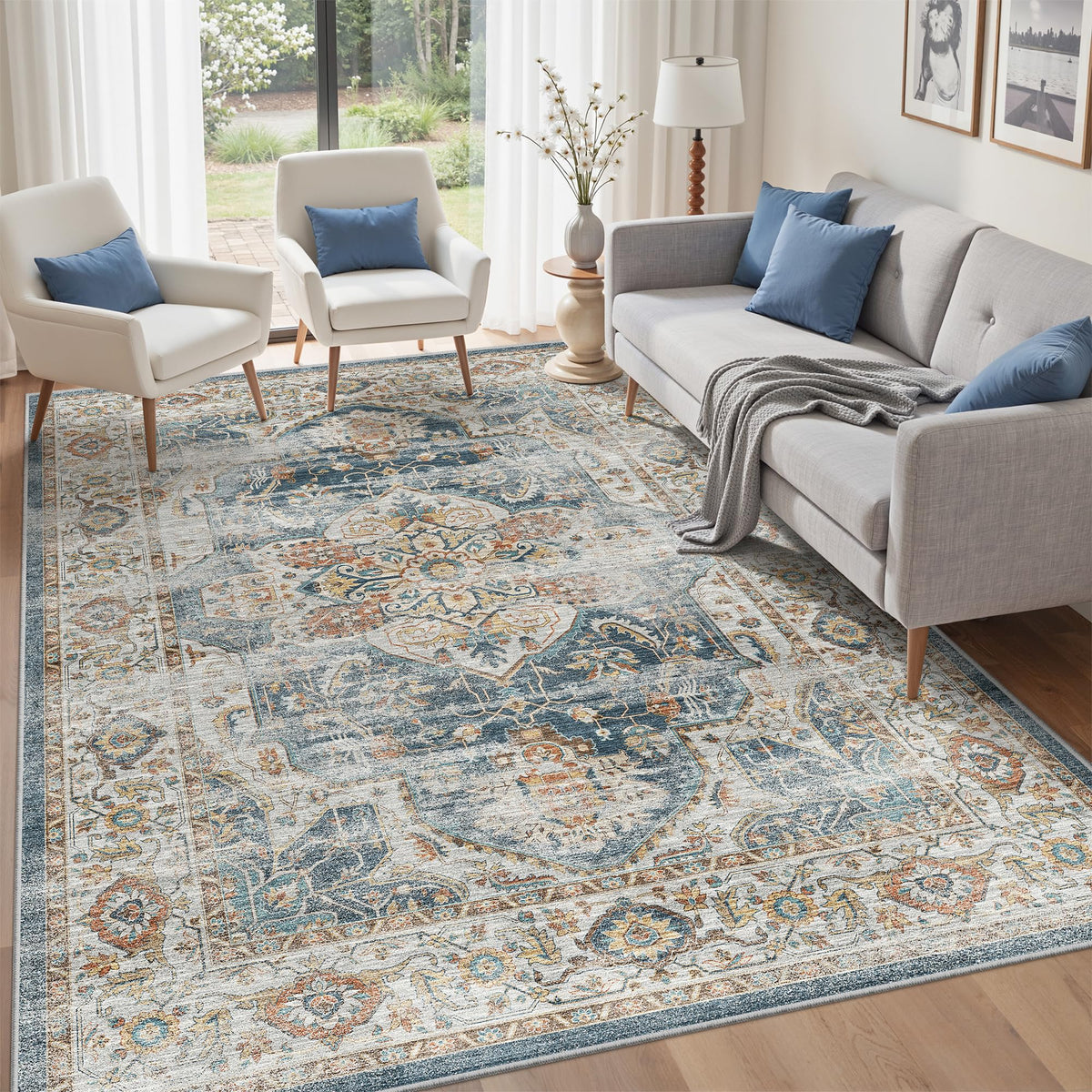 befbee 8x10 Area Rugs for Living Room, Washable Vintage Non Slip Rug
