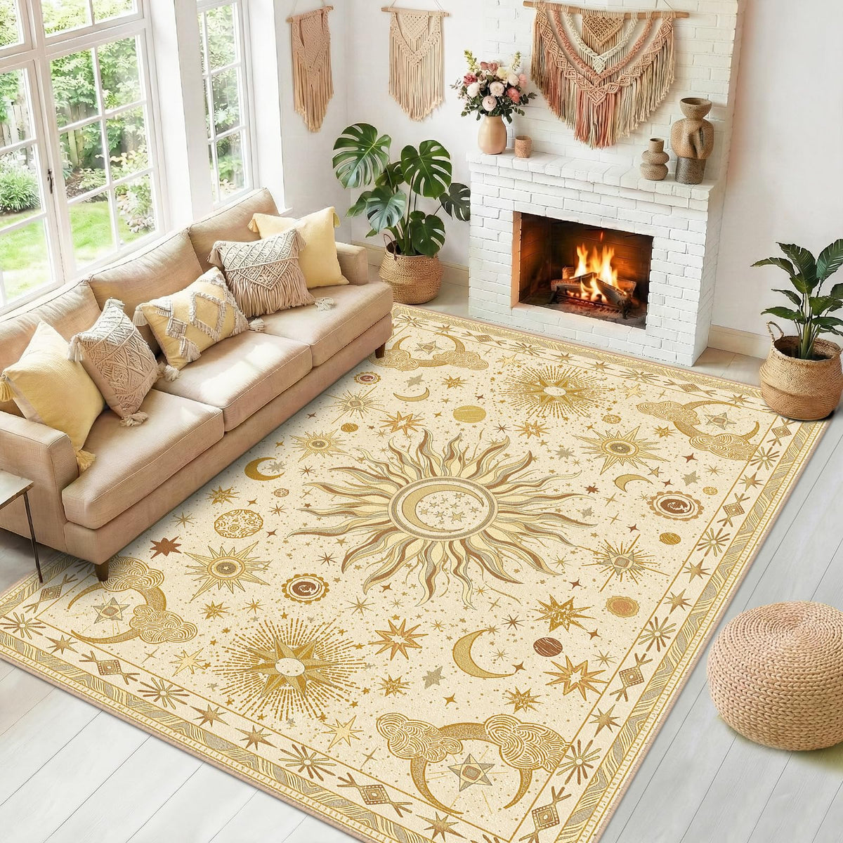 Vacuum-Friendly, 8x10 Washable Area Rug, Black Gold Beige Red