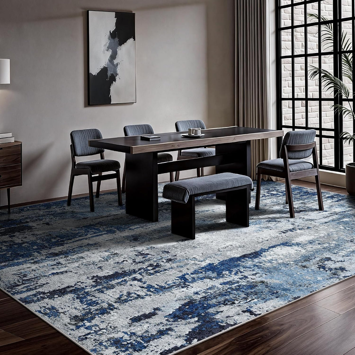 8x10 Area Rugs, Abstract Morden Soft Washable Rug, Non-Slip Low Pile Rugs for Living Room, Bedroom, Dining Room, Home, Office(Ocean Blue)