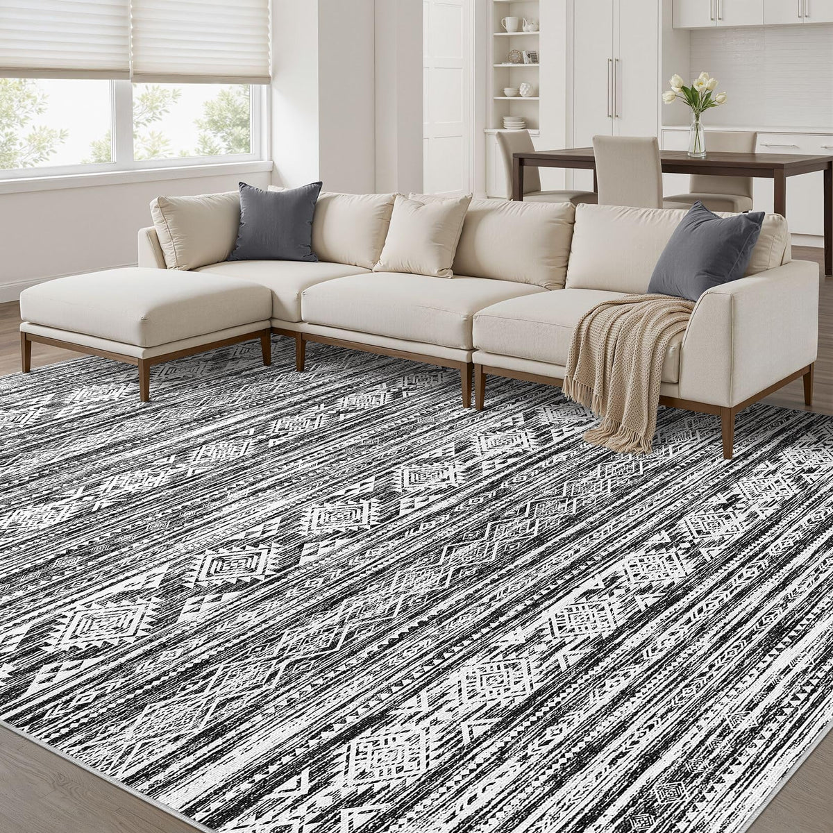 Nakagishi 10X14 Area Rugs for Living Room: Washable Modern Abstract Rug with Non-Slip Silicone Backing Low Pile Soft Carpet for Bedroom & Dining Decor Ideal for Families with Kids and Pets-Brown