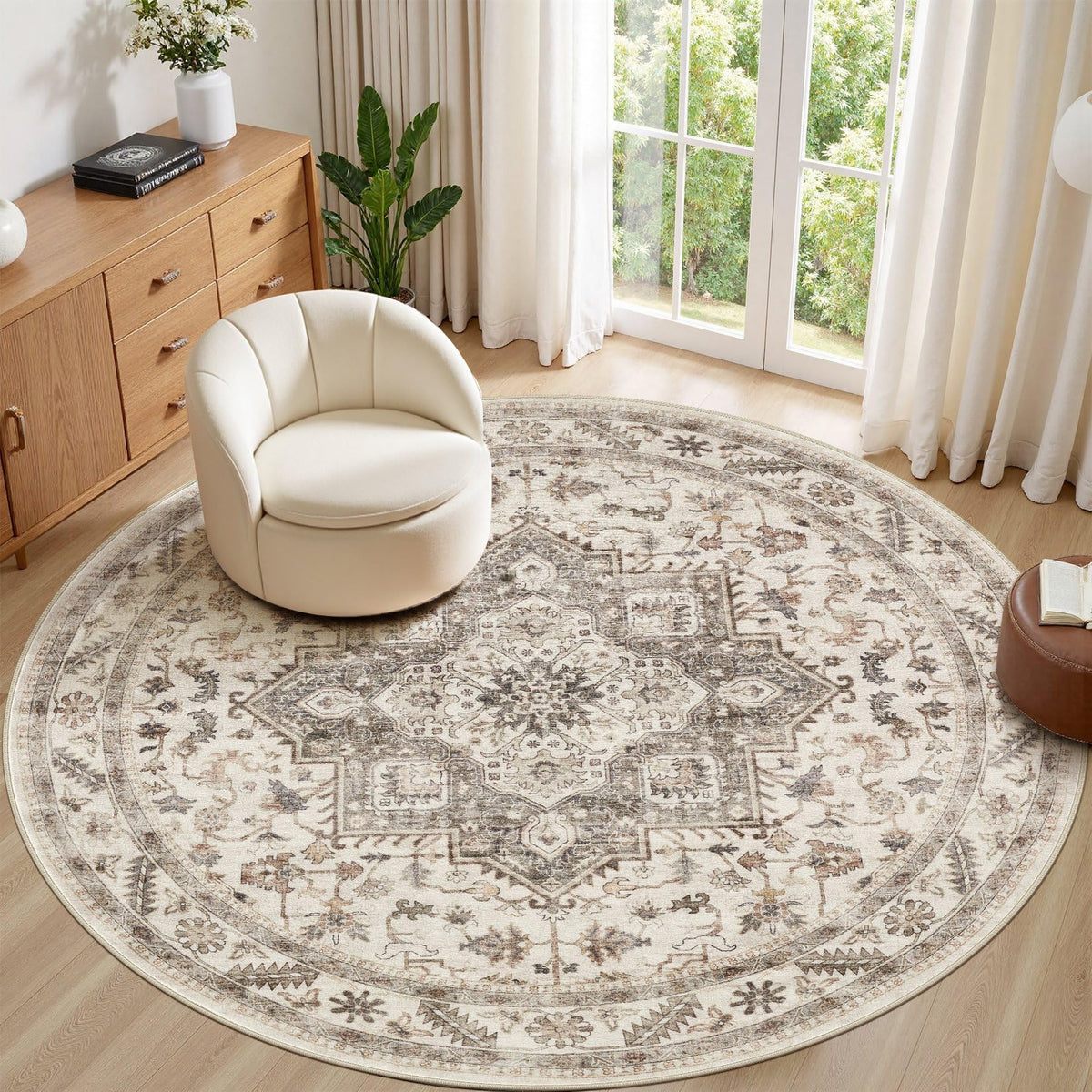 cotiled 9x12 Area Rug for Living Room, Washable, Traditional, Beige