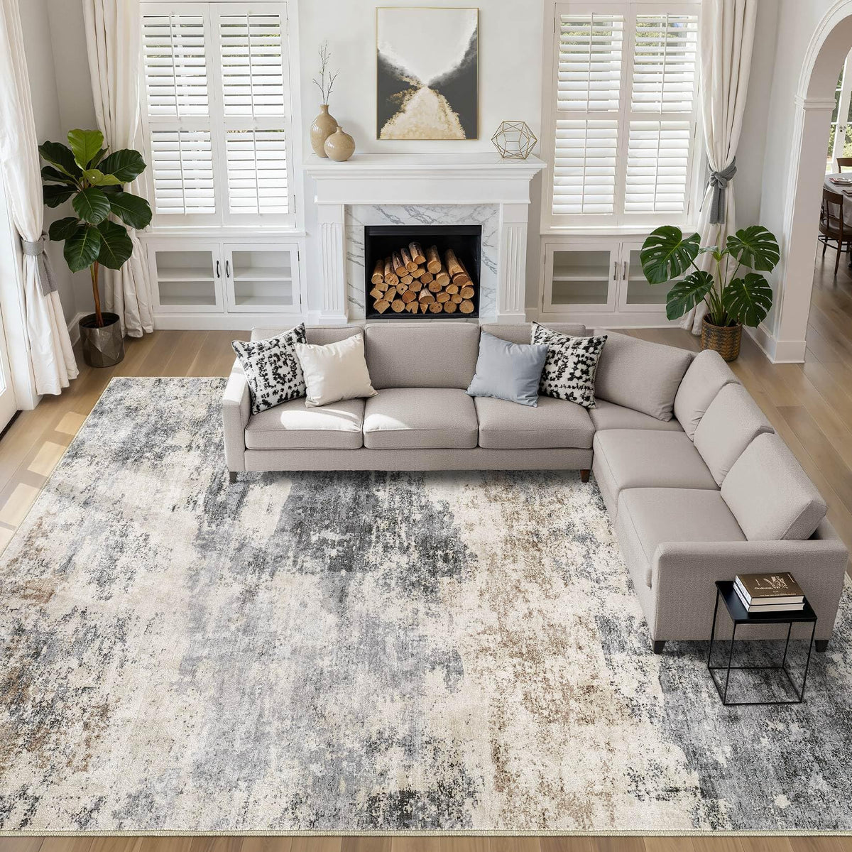LOONGRUG 6x9 Area Rugs Washable Neutral Modern Abstract Living Room Rug