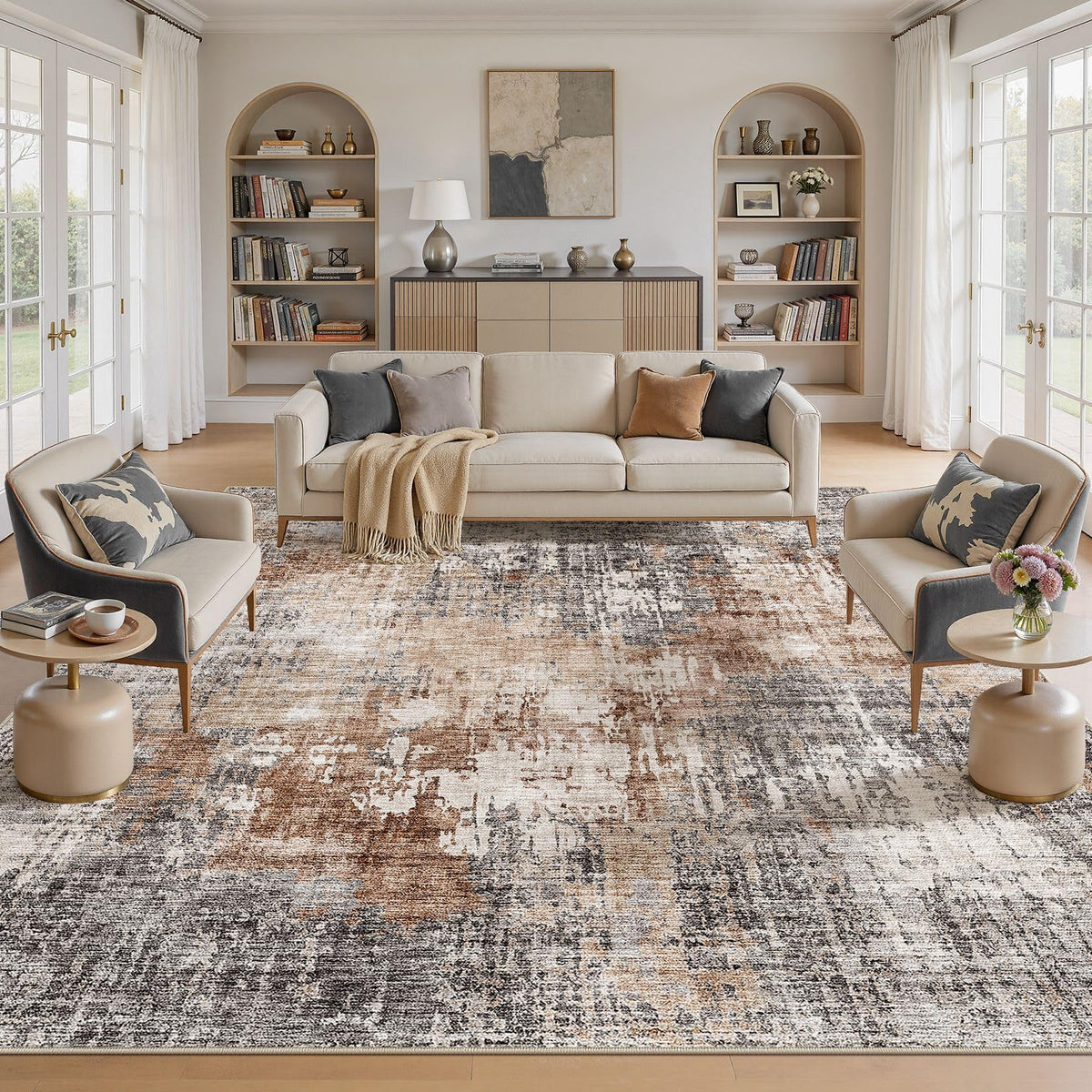 DMOYEST Area Rug Living Room Rugs 9x12 Washable Abstract Grey Carpet