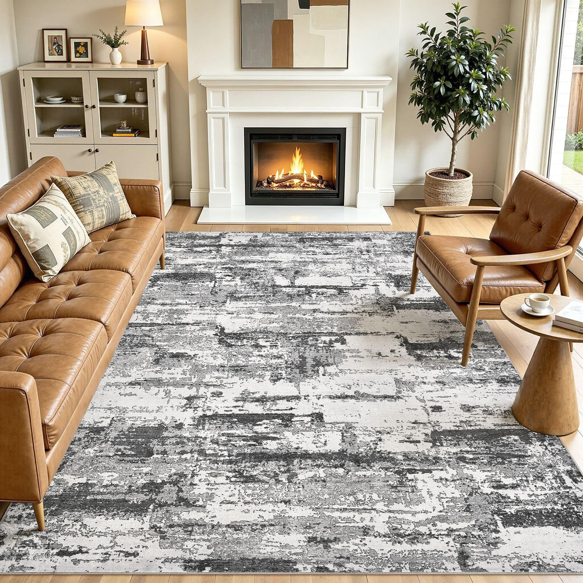 8x10 Area Rugs Living Room Abstract Washable Rug, Gold Brown
