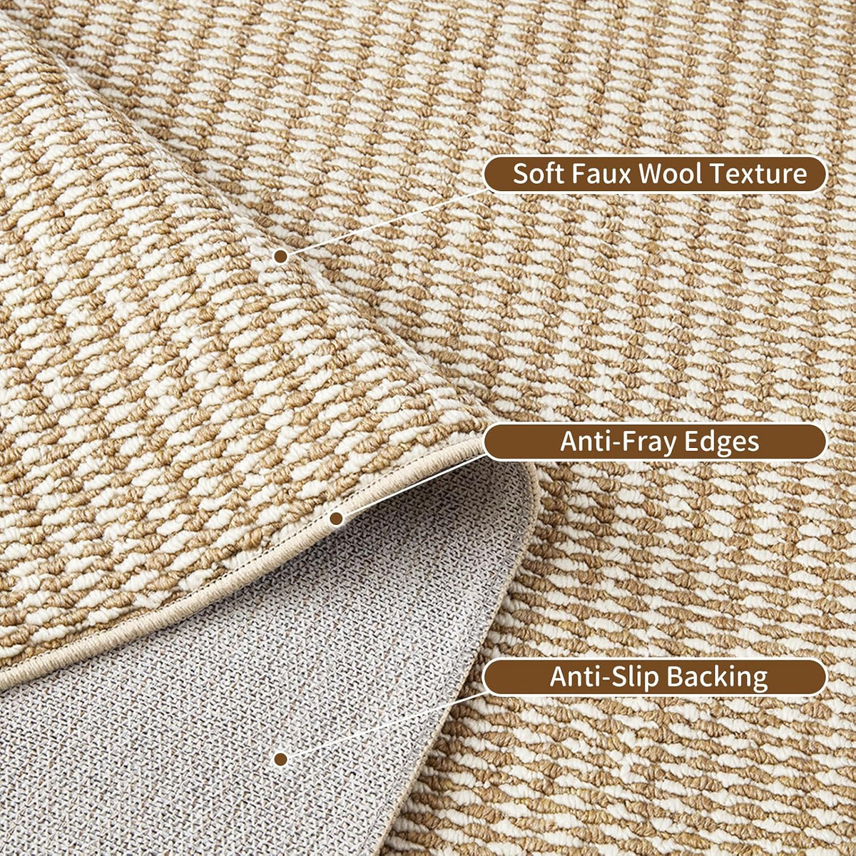 Goyuu Area Rug 8x10, Machine Washable Rug, Faux Wool Blend, Natural Ivory