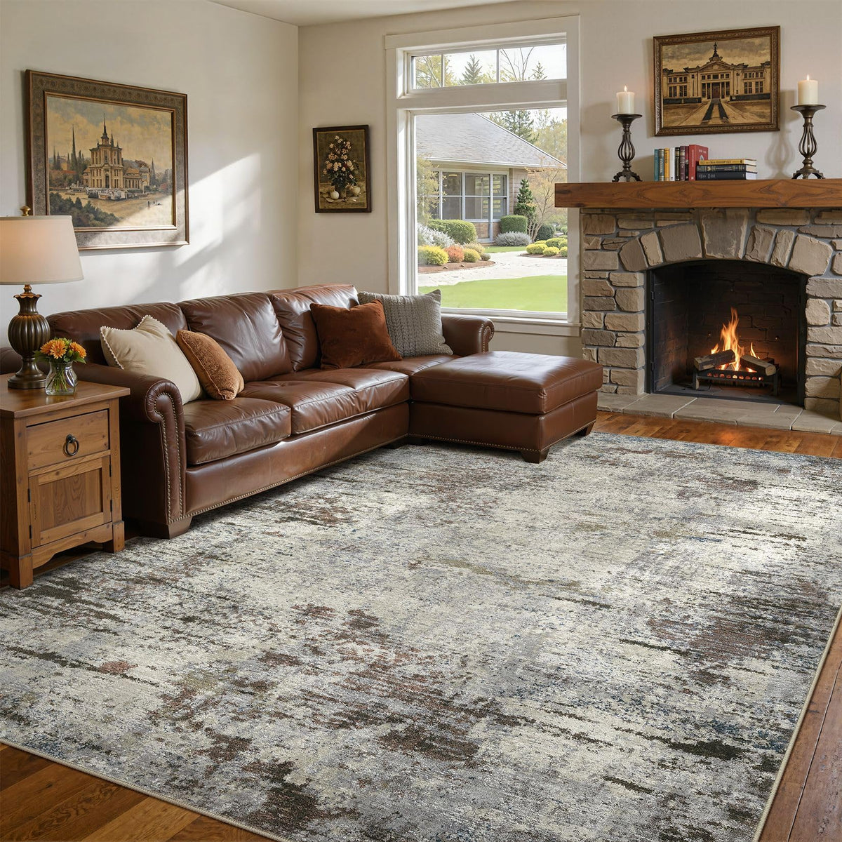 DMOYEST Area Rug Living Room Rugs 9x12 Washable Abstract Grey Carpet