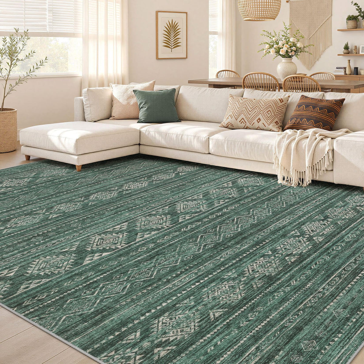 Nakagishi 10X14 Area Rugs for Living Room: Washable Modern Abstract Rug with Non-Slip Silicone Backing Low Pile Soft Carpet for Bedroom & Dining Decor Ideal for Families with Kids and Pets-Brown