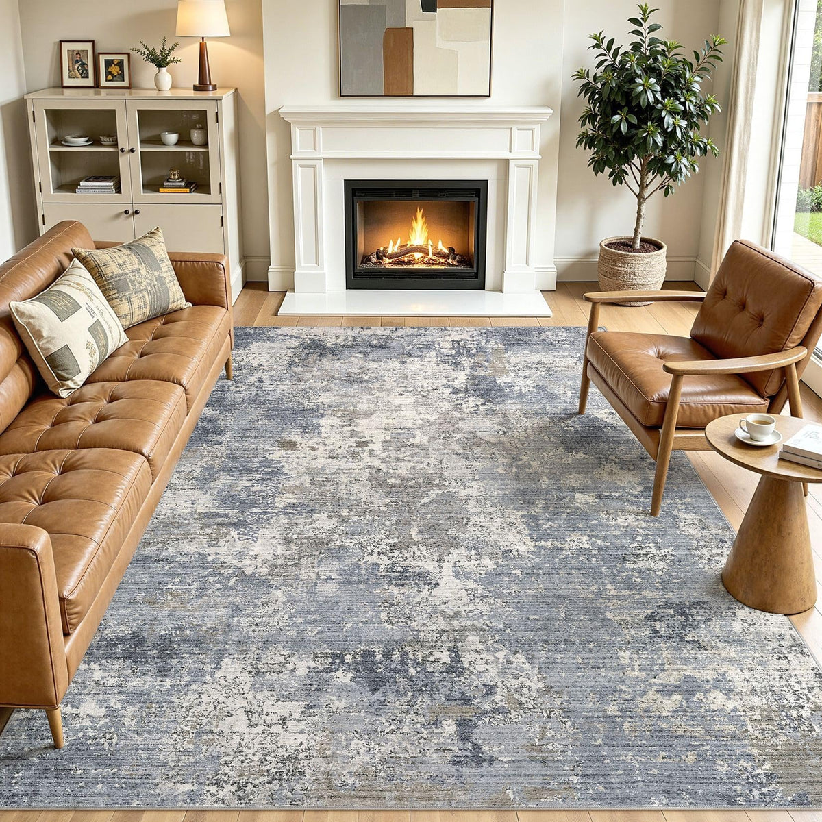 8x10 Area Rugs Living Room Abstract Washable Rug, Gold Brown