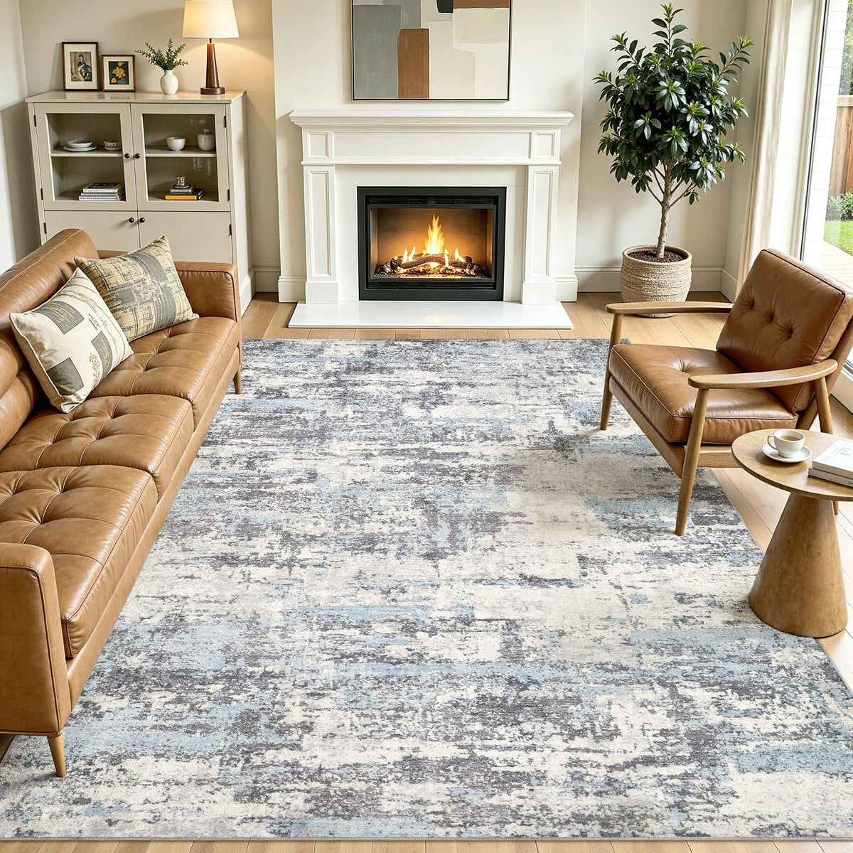 8x10 Area Rugs Living Room Abstract Washable Rug, Gold Brown