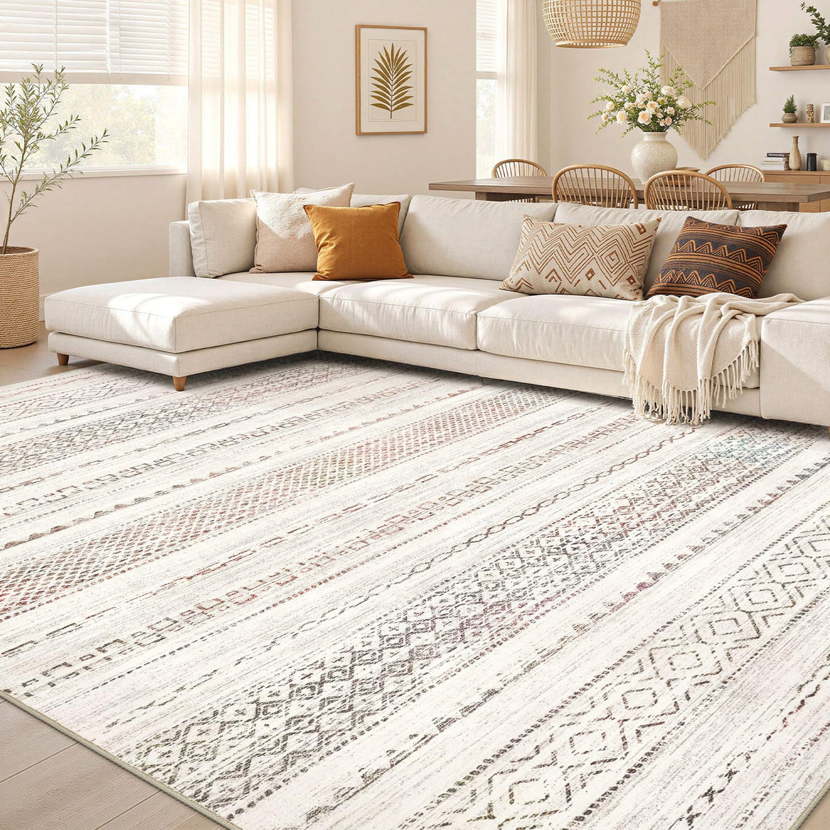 Nakagishi 10X14 Area Rugs for Living Room: Washable Modern Abstract Rug with Non-Slip Silicone Backing Low Pile Soft Carpet for Bedroom & Dining Decor Ideal for Families with Kids and Pets-Brown