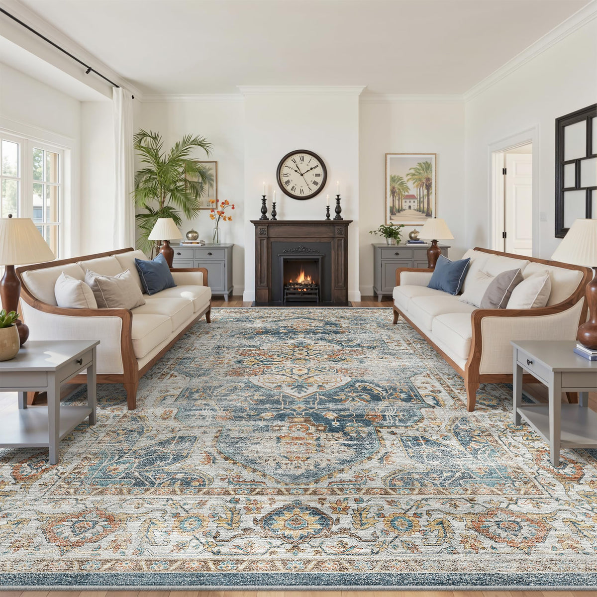 befbee 8x10 Area Rugs for Living Room, Washable Vintage Non Slip Rug