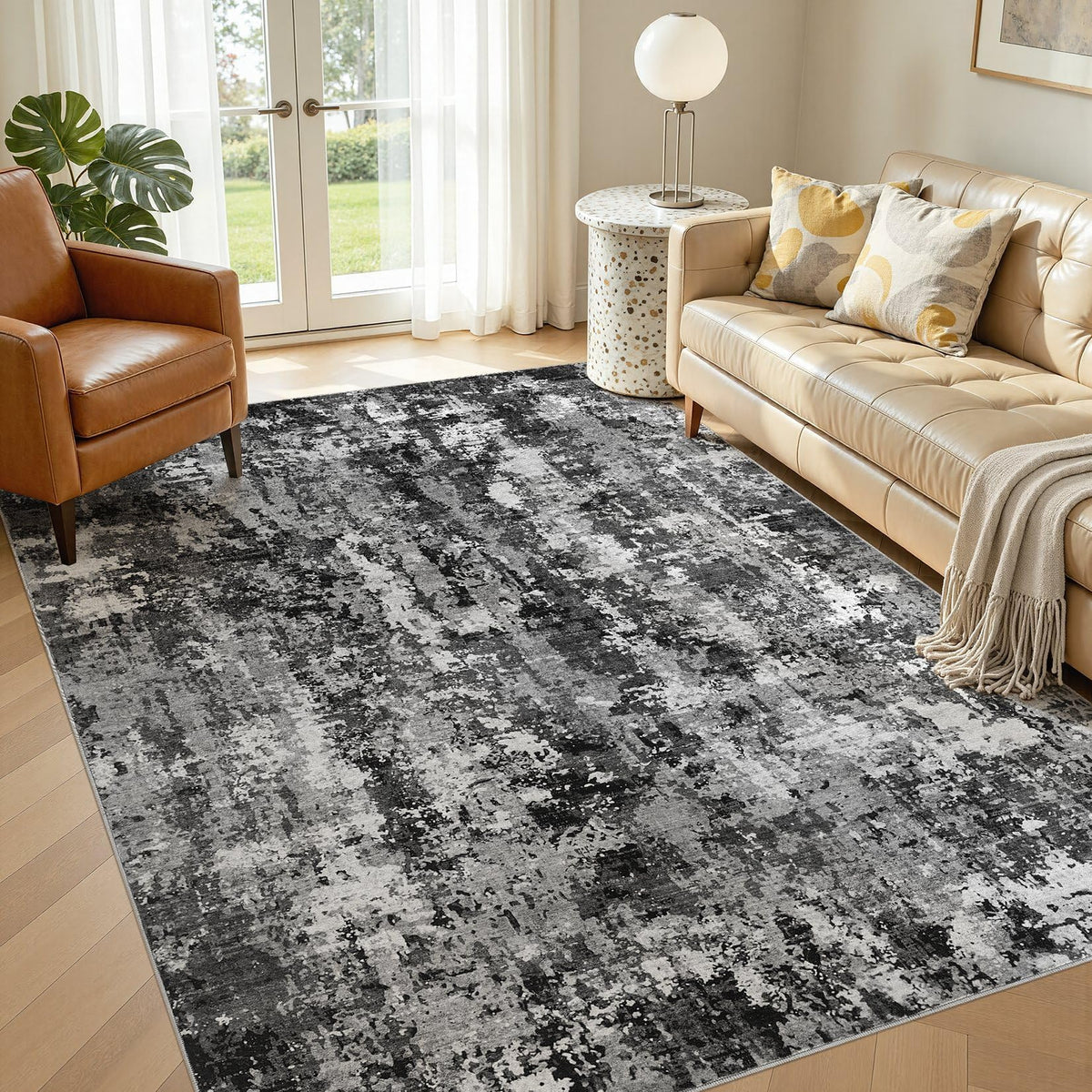 8x10 Area Rugs Living Room Abstract Washable Rug, Gold Brown
