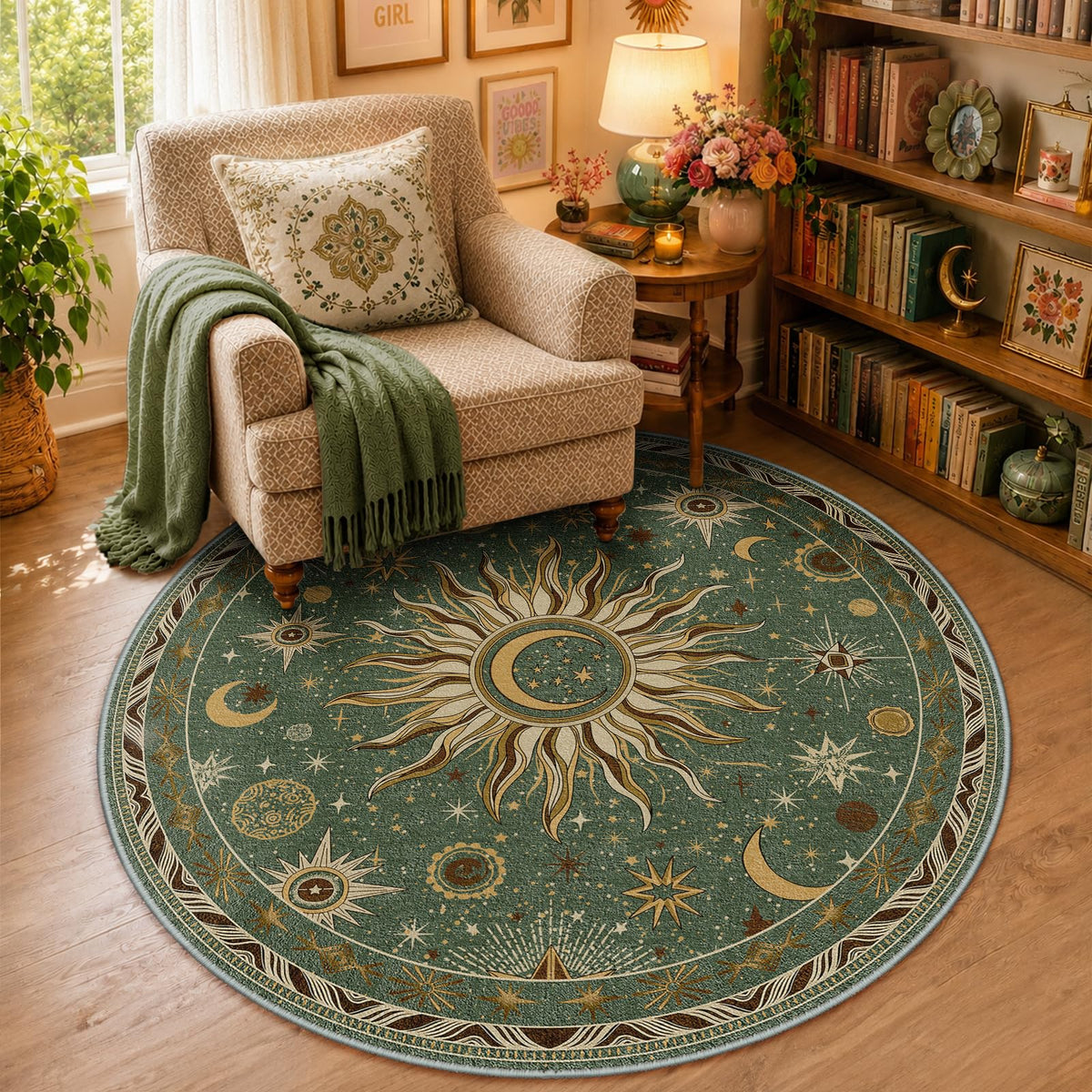 Vacuum-Friendly, 8x10 Washable Area Rug, Black Gold Beige Red