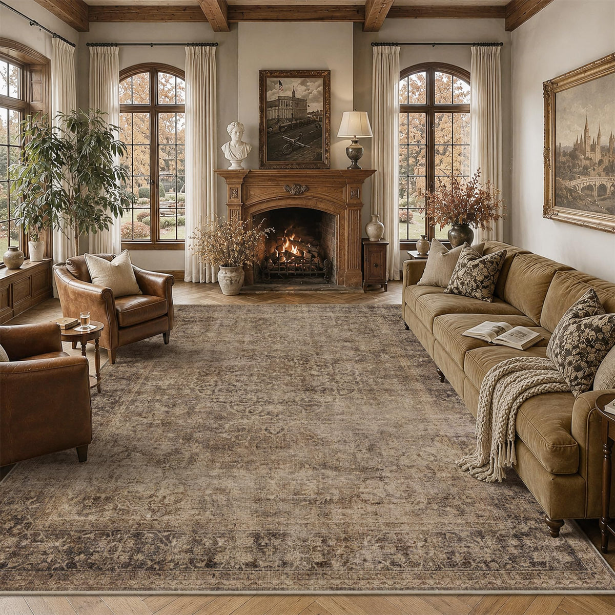 HelloTree 5x7 Vintage Washable Non-Slip Living Room Area Rug