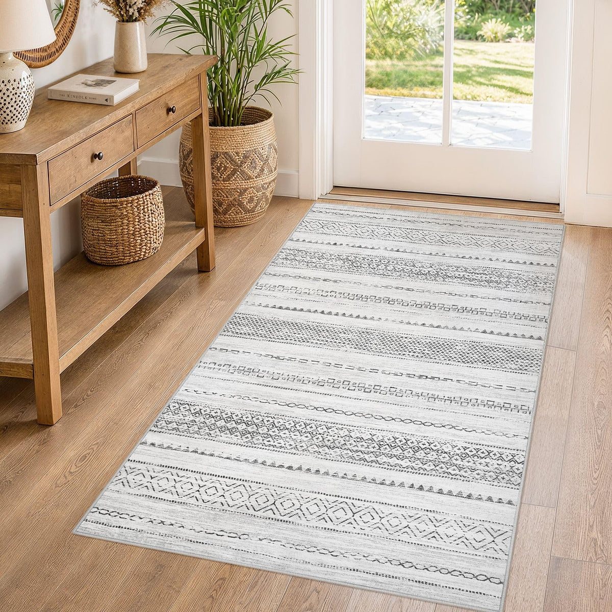 Nakagishi 10X14 Area Rugs for Living Room: Washable Modern Abstract Rug with Non-Slip Silicone Backing Low Pile Soft Carpet for Bedroom & Dining Decor Ideal for Families with Kids and Pets-Brown