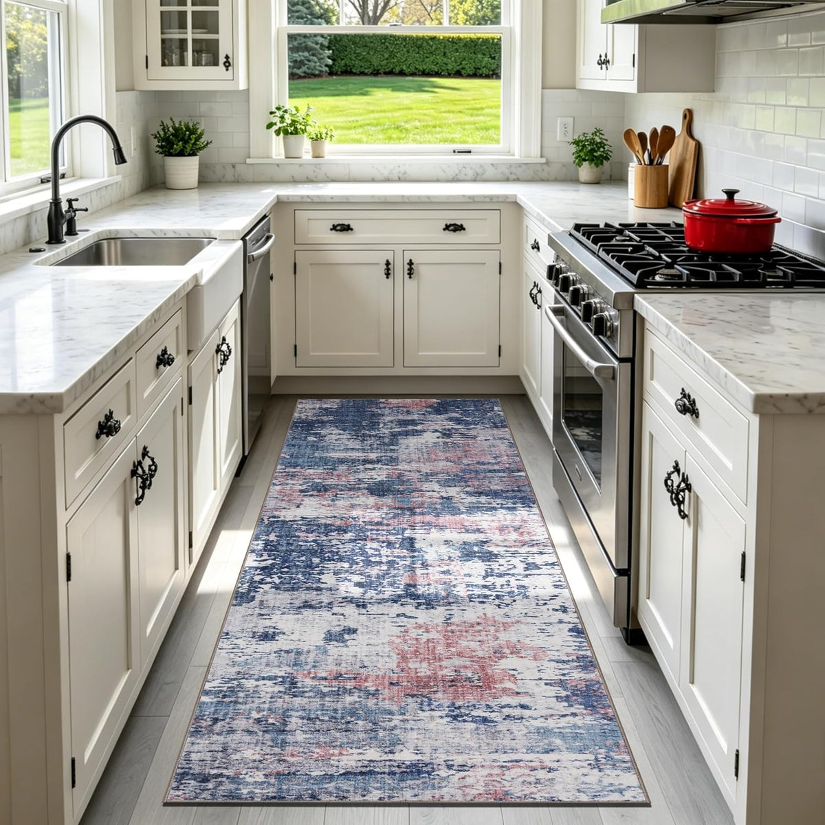 Sasttie 8x10 Washable Area Rug, Modern Abstract Large Carpet, Black & White